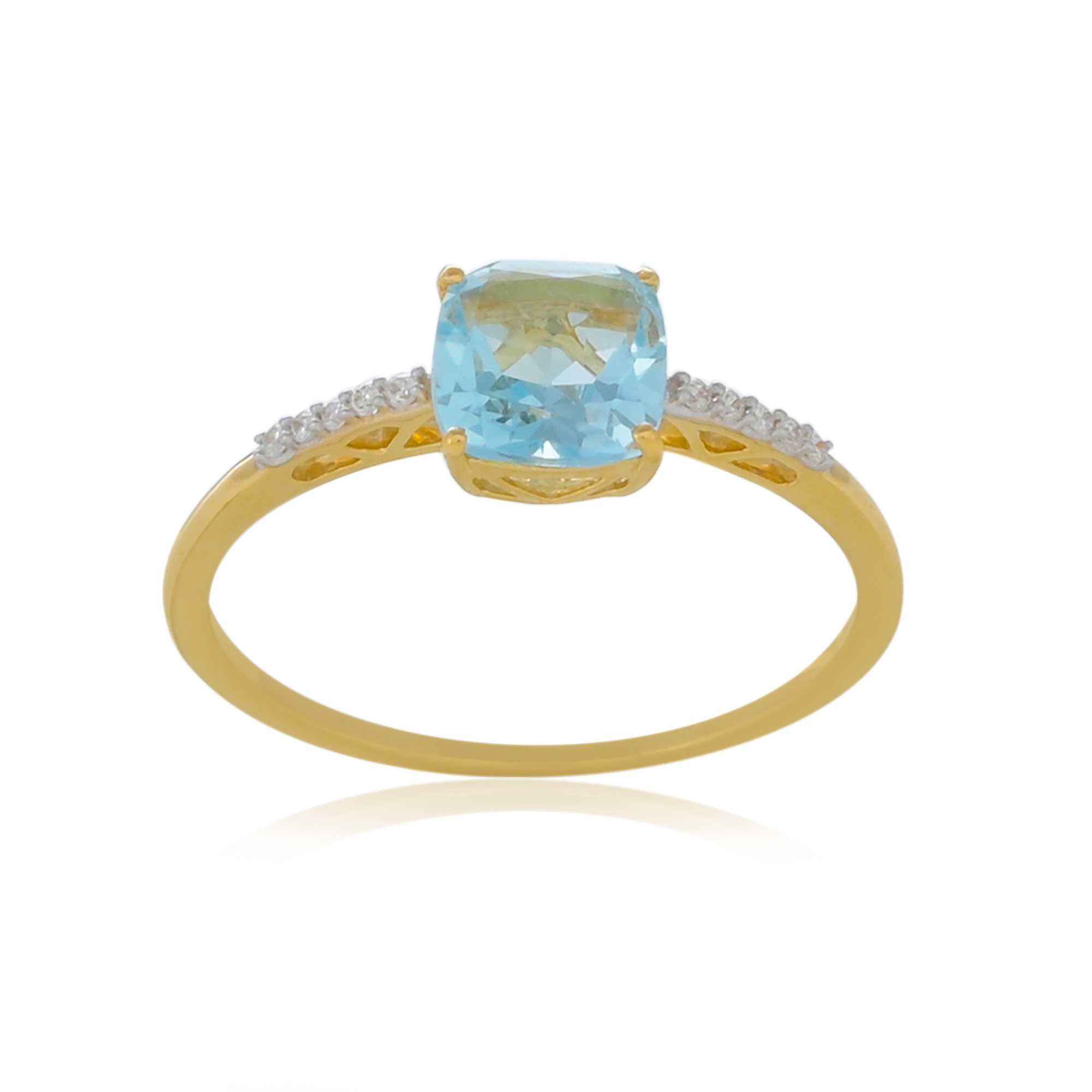 Bague en or 18 carats, Topaze Bleue et Diamants BeauReal en pierres naturelles