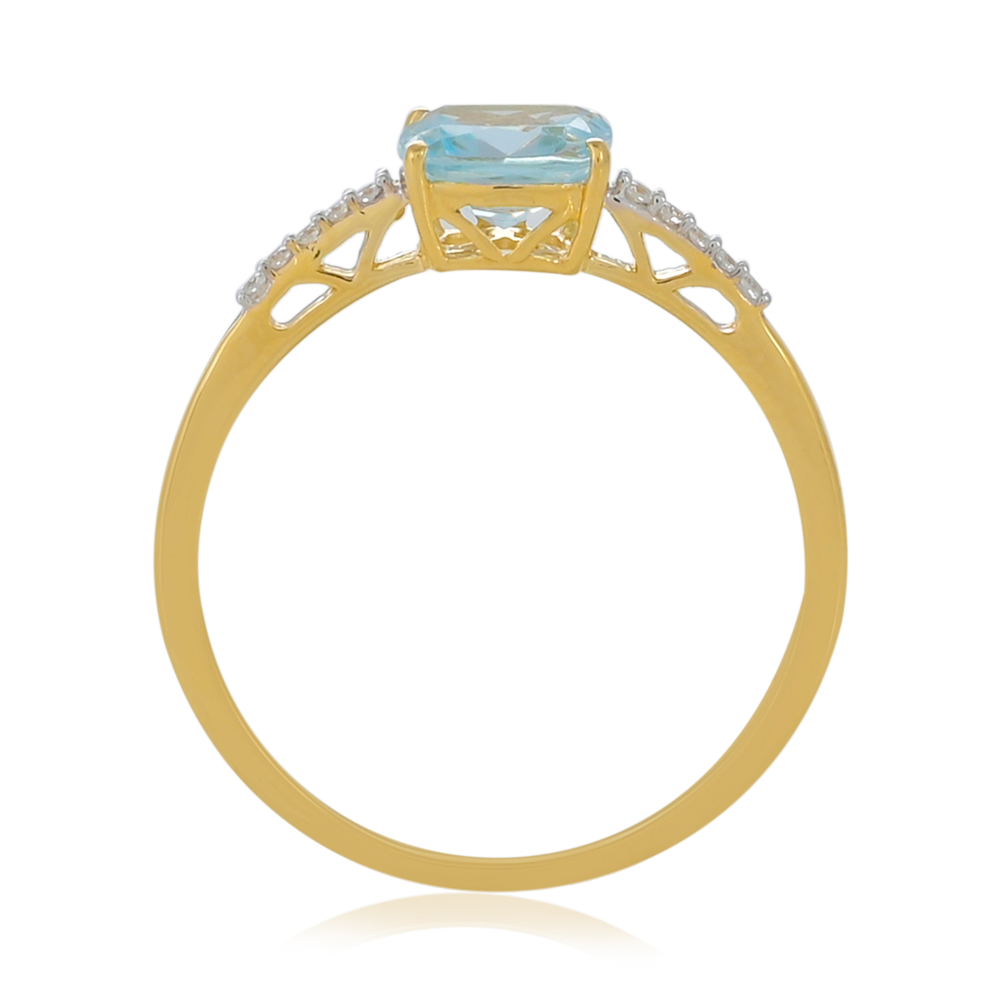 Bague en or 18 carats, Topaze Bleue et Diamants BeauReal en pierres naturelles