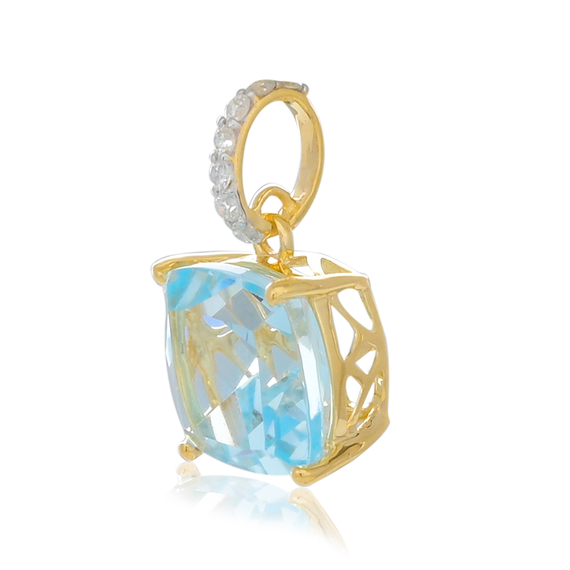 Pendentif en or 18 carats, Topaze Bleue et Diamants BeauReal en pierres naturelles