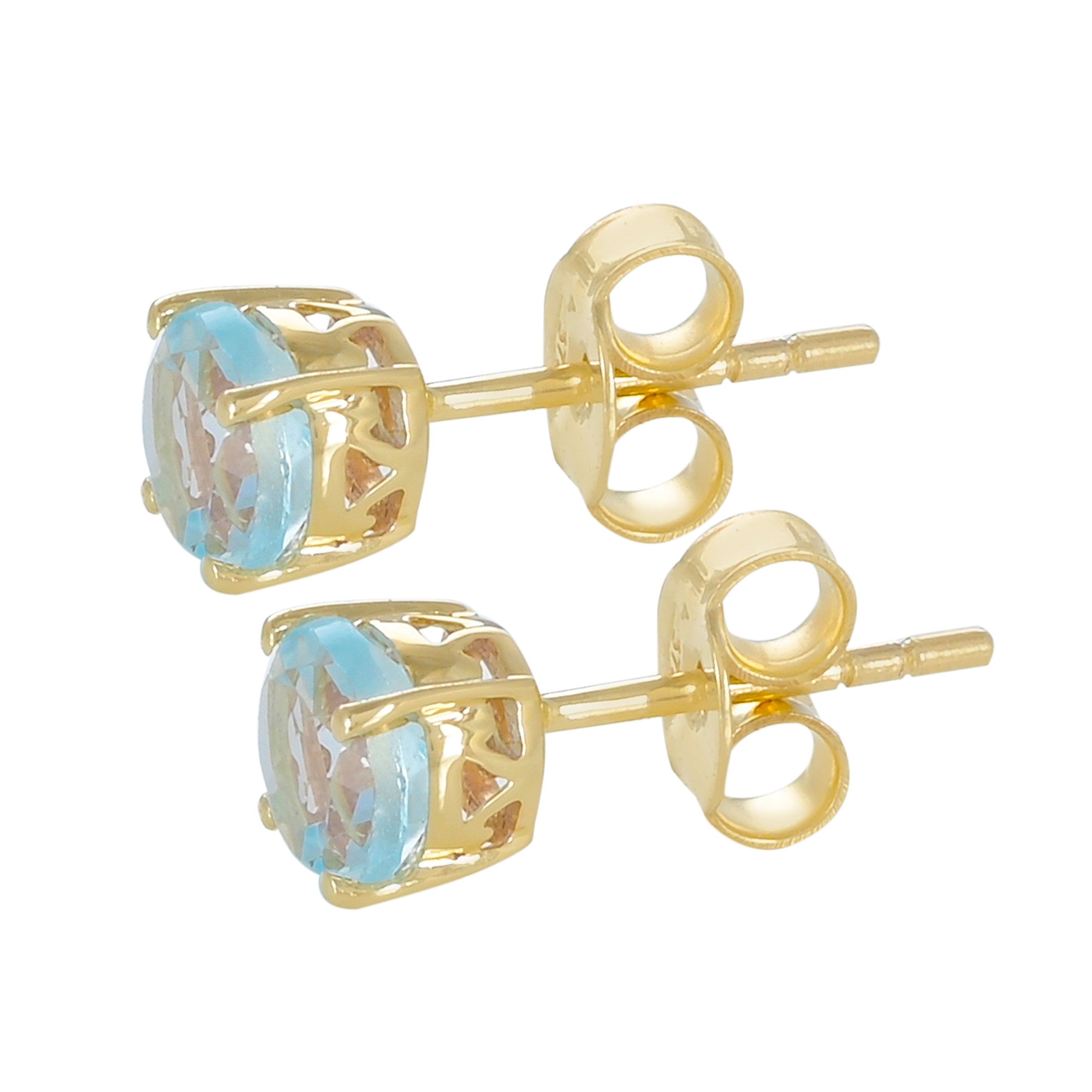Boucles d'oreilles puce en or jaune 18 carats, Topaze Bleue BeauReal en pierres naturelles