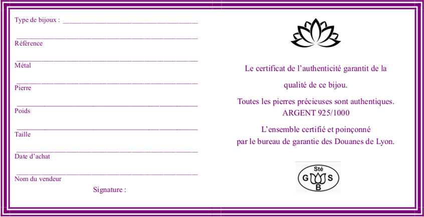 Certificat d'authenticité : Bijoux pierres naturelles à Lyon