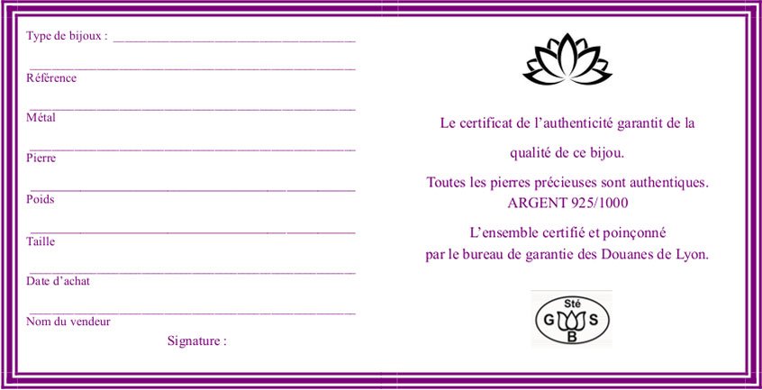 Certificat d'authenticité Pierre naturelle certifiée