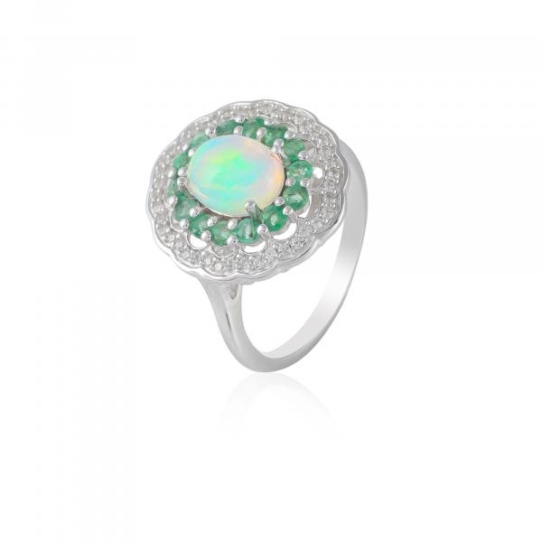 Bague argent, Opale, Emeraude, Zircon Naturel Ton'Ciel