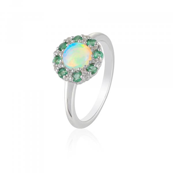 Bague en argent, Opale, Emeraude et Zircon Naturel Ton'Ciel