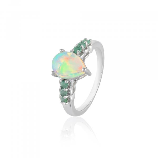 Bague en argent, Opale, Emeraude Ton'Ciel
