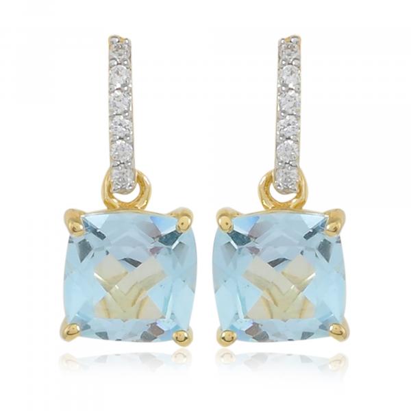 Boucles d'oreilles en or 18 carats, Topaze Bleue et Diamants BeauReal