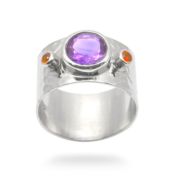 Bague amethyste, citrine argent Maya