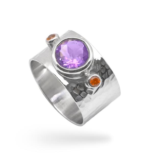 Silver Ring amethyste, citrine Maya