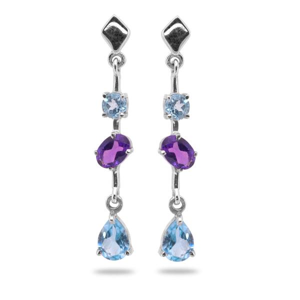 Boucles d'oreilles amethyste, topaze argent Sky