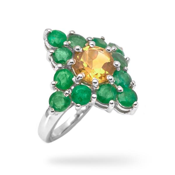 Silver ring emeraude, citrine Iria