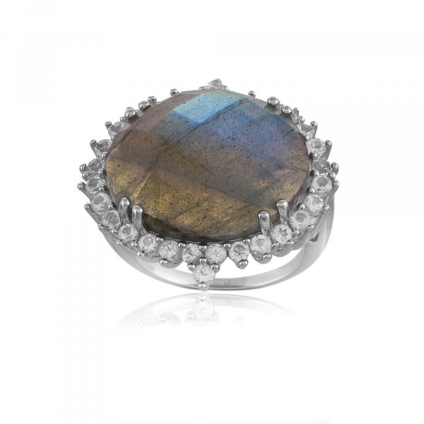 Bague en argent, labradorite et topaze blanche Christelle