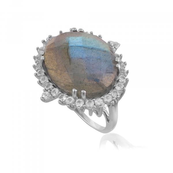Silver ring in labradorite and white topaze Christelle