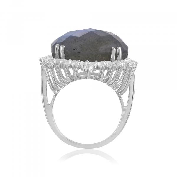 Bague en argent, labradorite et topaze blanche Christelle