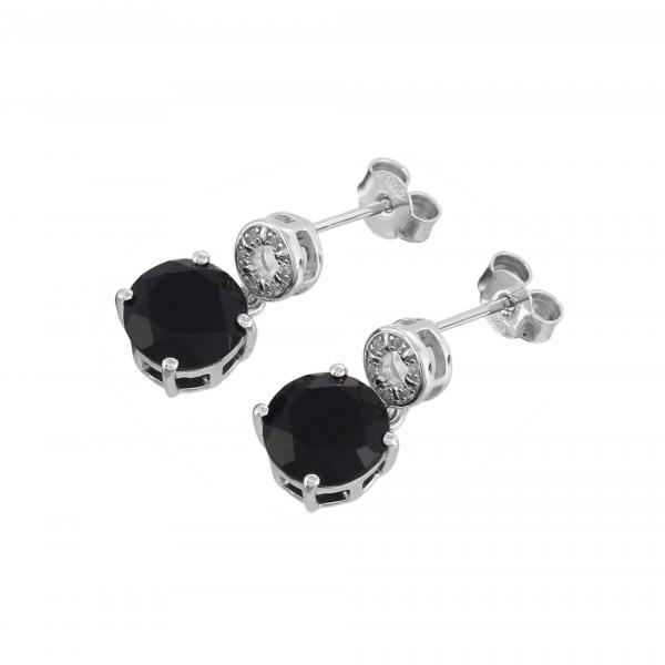 Boucle d'oreilles en argent, onyx noir et topaze blanche Chelsea