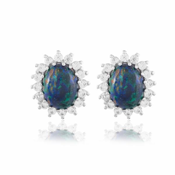 Boucle d'oreilles en argent, azurite malachite et zircon Clotilde