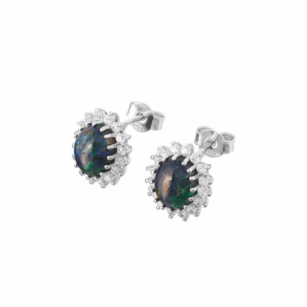 Boucle d'oreilles en argent, azurite malachite et zircon Clotilde
