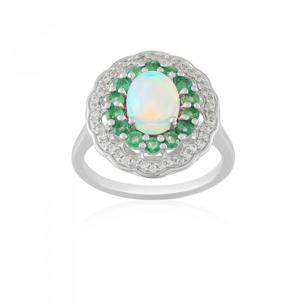 Bague argent, Opale, Emeraude, Zircon Naturel Ton'Ciel