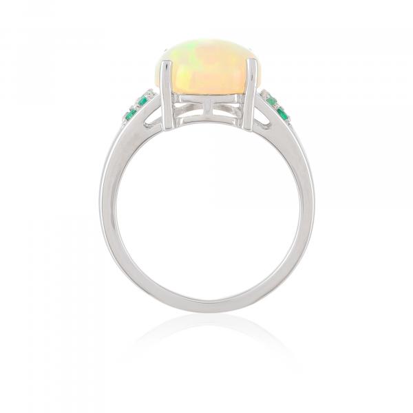 Bague en argent, Opale, Emeraude Ton' Ciel