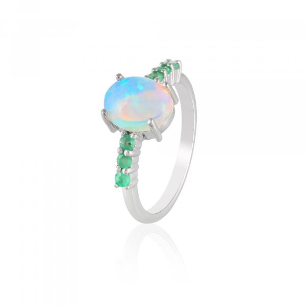 Bague en argent, Opale, Emeraude  Ton'Ciel