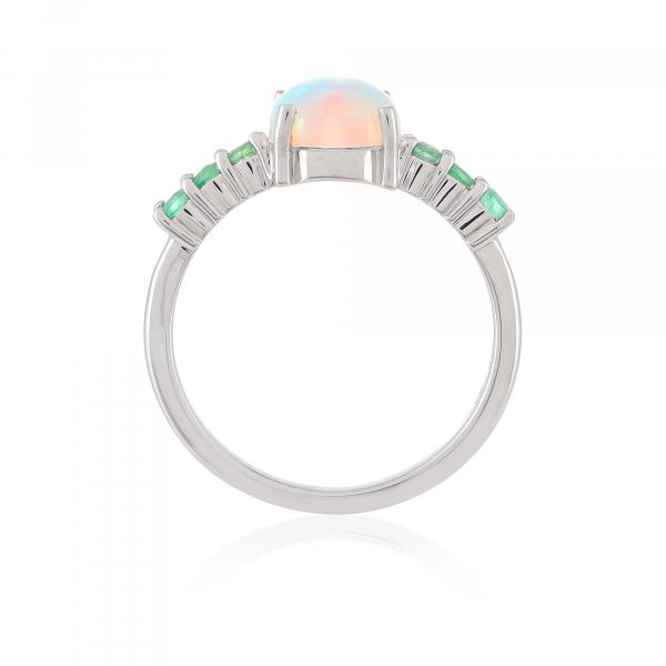 Bague en argent, Opale, Emeraude  Ton'Ciel