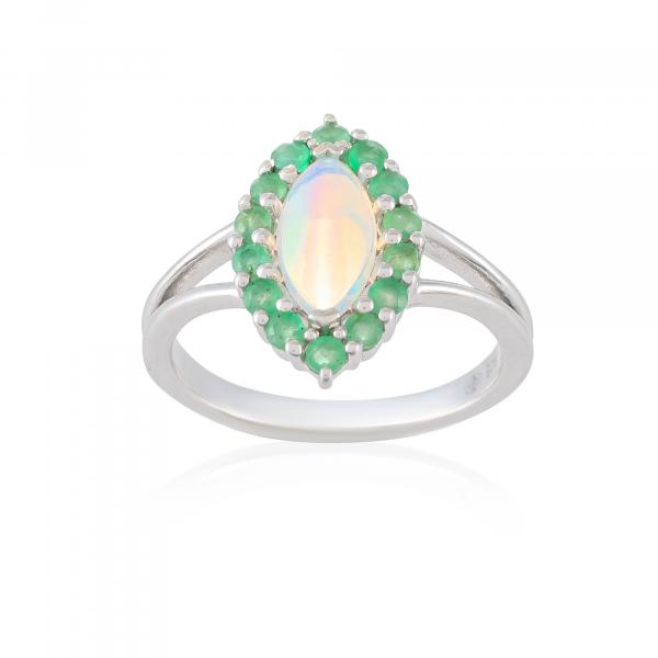 Bague argent, Opale, Emeraude Ton'Ciel