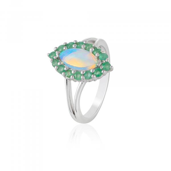 Bague argent, Opale, Emeraude Ton'Ciel