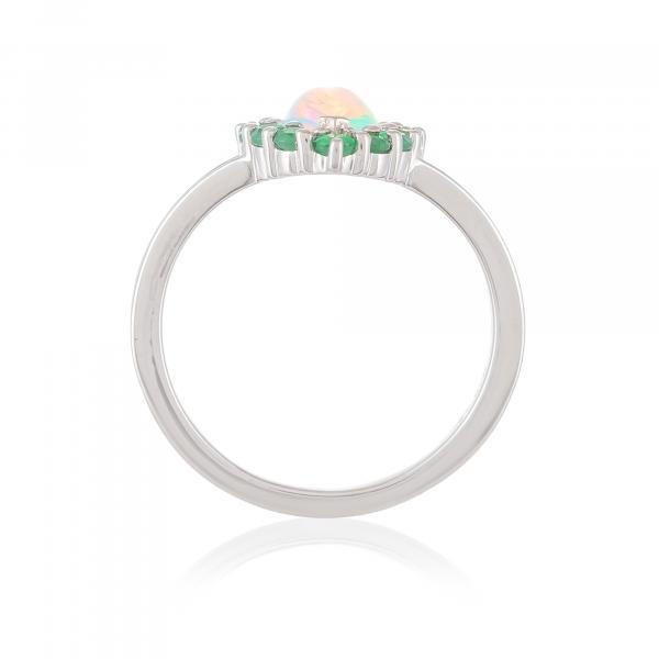 Bague argent, Opale, Emeraude Ton'Ciel
