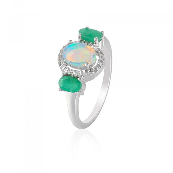 Bague argent, Opale, Emeraude, Zircon Naturel Ton' Ciel