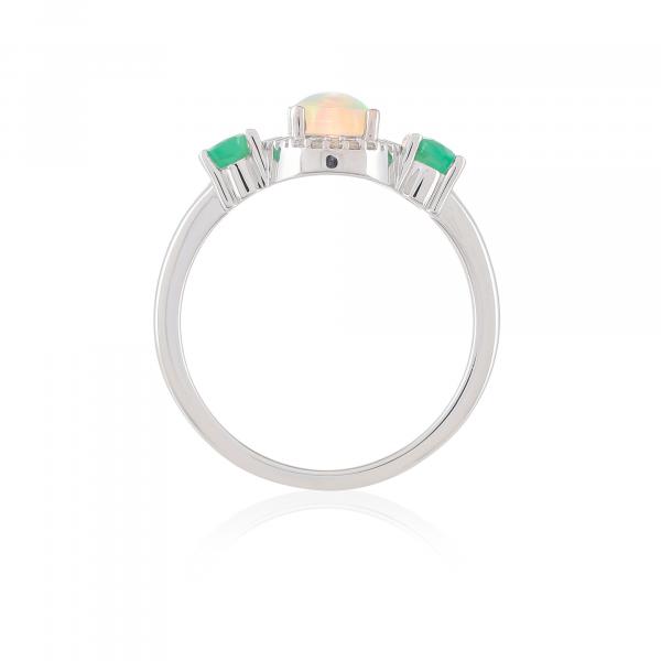 Bague argent, Opale, Emeraude, Zircon Naturel Ton' Ciel