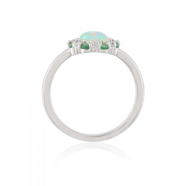 Bague en argent, Opale, Emeraude et Zircon Naturel Ton'Ciel