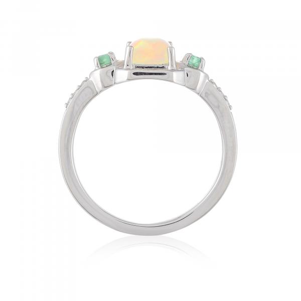 Silver ring, Opal, Emerald and Natural Zircon Ton' Ciel
