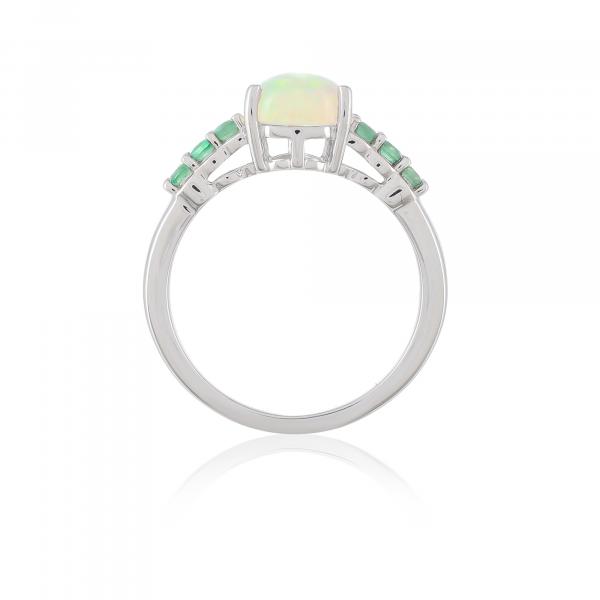 Bague en argent, Opale, Emeraude Ton'Ciel