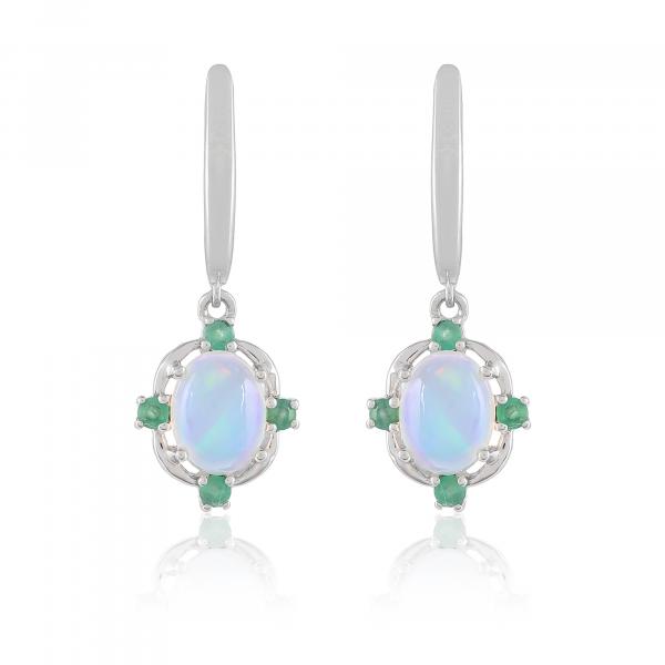 Boucles d'oreilles en argent, Opale, Emeraude Ton' Ciel