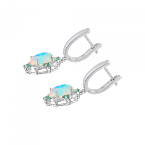 Boucles d'oreilles en argent, Opale, Emeraude Ton' Ciel