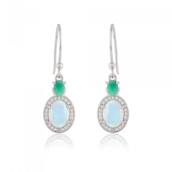 Boucles d'oreilles argent Opale, Emeraude, Zircon Naturel Ton'Ciel