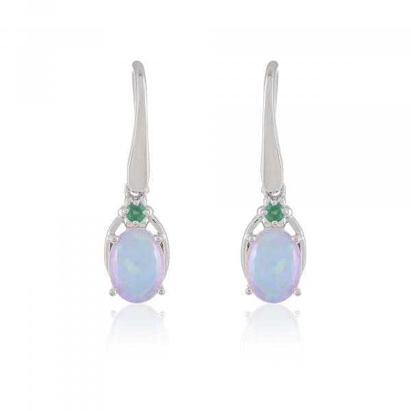 Boucles d'oreilles argent, Opale, Emeraude Ton'Ciel