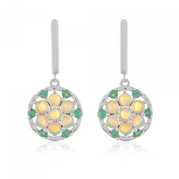 Boucles d'oreilles argent, Opale, Emeraude Ton'Ciel