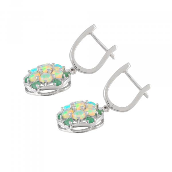 Boucles d'oreilles argent, Opale, Emeraude Ton'Ciel