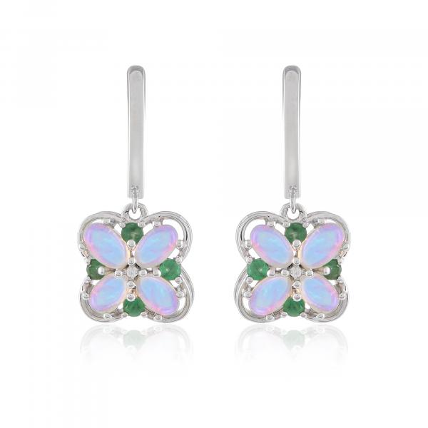 Boucles d'oreilles en argent, Opale, Emeraude, Zircon Naturel Ton' Ciel