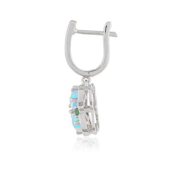 Silver earrings, Opal, Emerald, Naturel Zircon Ton'ciel