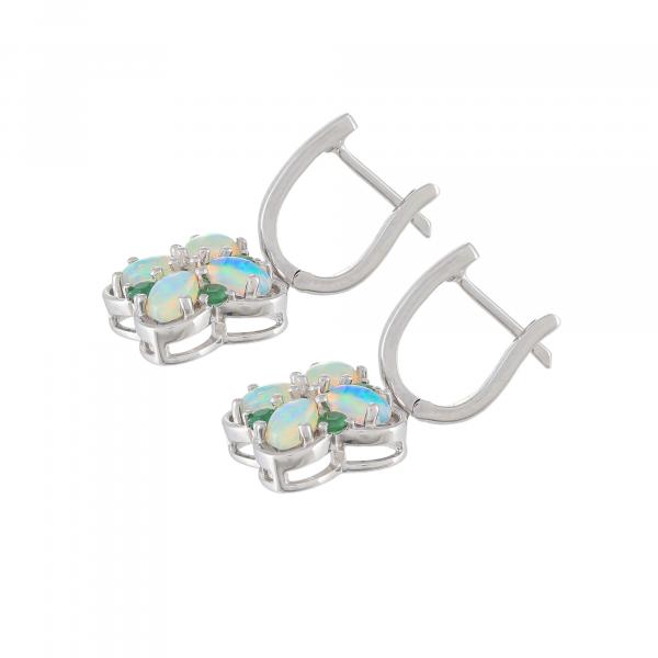 Boucles d'oreilles en argent, Opale, Emeraude, Zircon Naturel Ton' Ciel
