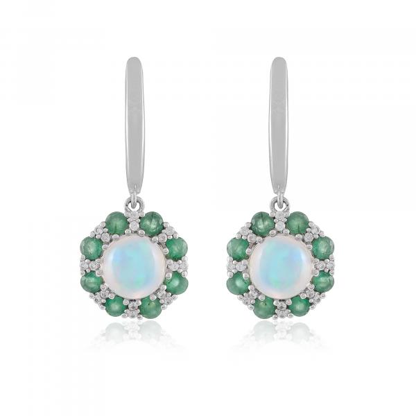 Boucles d'oreilles argent, Opale, Emeraude, Zircon Naturel Ton'Ciel