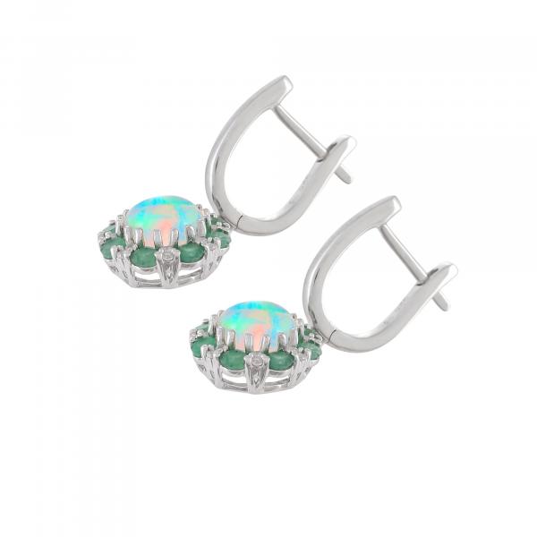 Boucles d'oreilles argent, Opale, Emeraude, Zircon Naturel Ton'Ciel