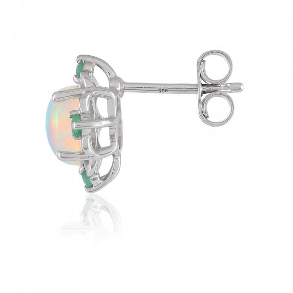Boucles d'oreilles argent, Opale, Emeraude Ton'Ciel