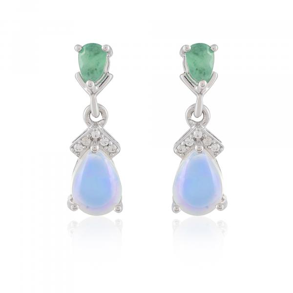 Boucles d'oreilles en argent, Opale, Emeraude et Zircon Naturel Ton'Ciel