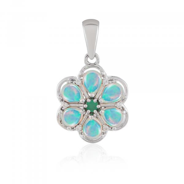 Pendentif argent, Opale, Emeraude et Zircon Naturel Ton'Ciel