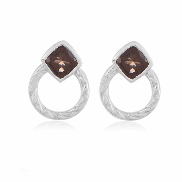 Boucle d'oreilles en argent et quartz fume Capucine