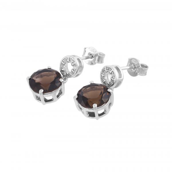 Silver earings in smokey quartz Chelsea