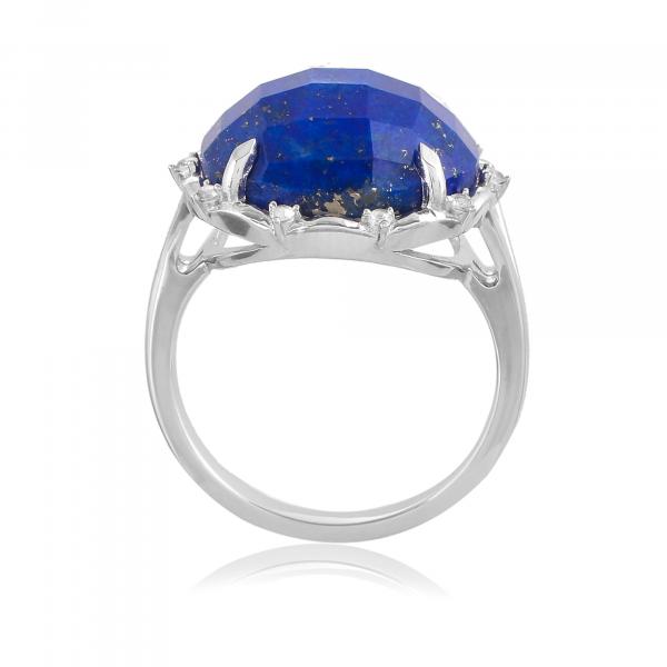 Silver ring, faceted lapis lazuli Fiona