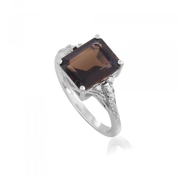 Silver ring in smokey quartz Carmen